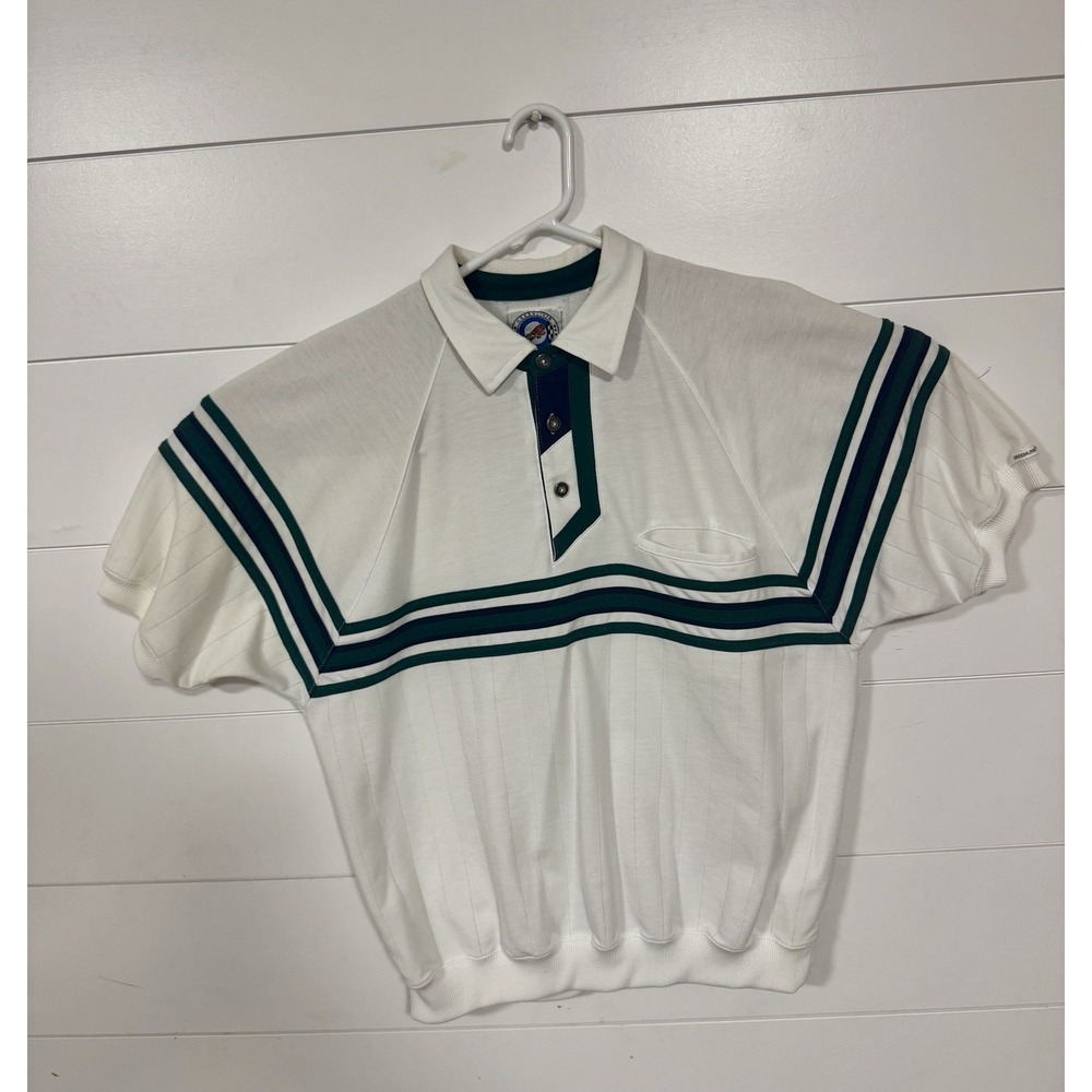 Vintage Greenline International Rugby Polo Shirt 90s White Green Size LG‎
